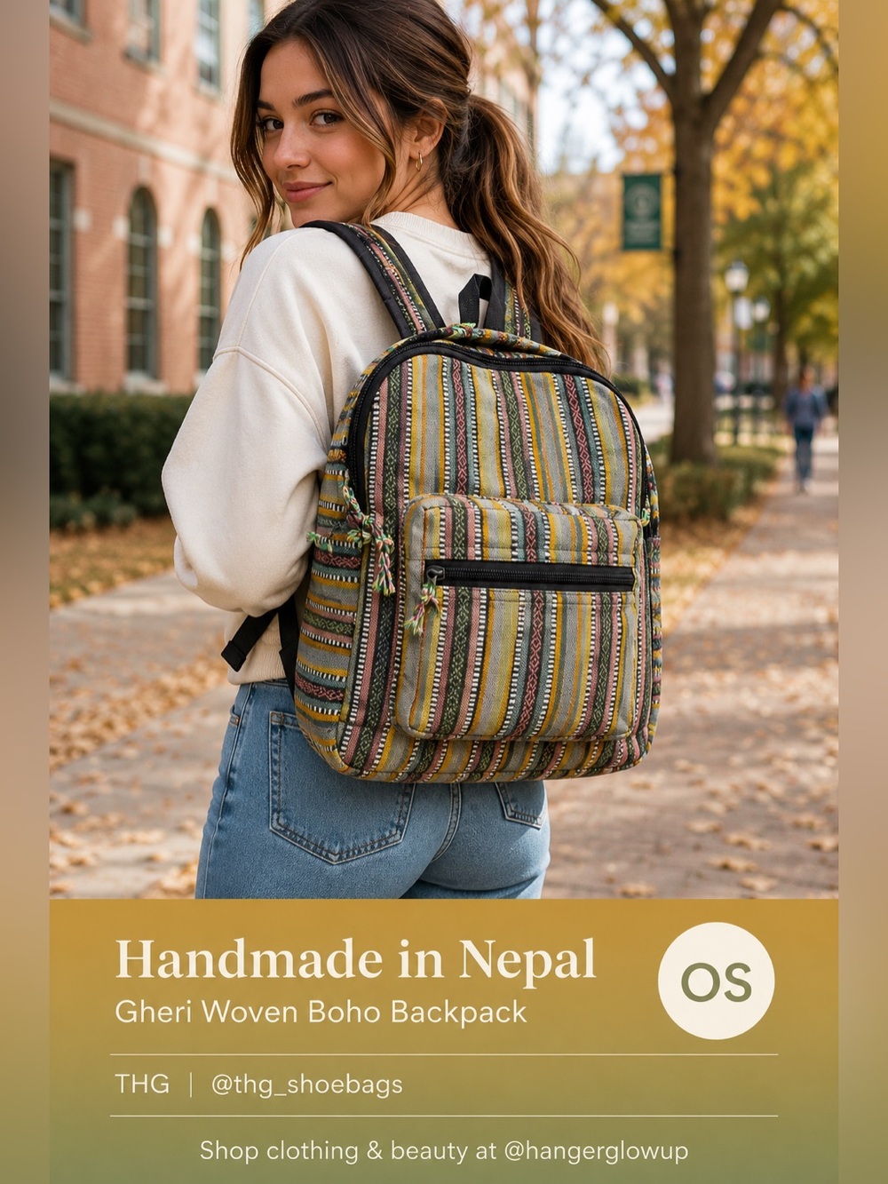 Nepal Woven Boho Backpack Handmade Gheri Cotton Festival Travel Bag